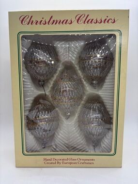 Christmas Classics Glass Ornaments Clear Gold Silver Glitter 5